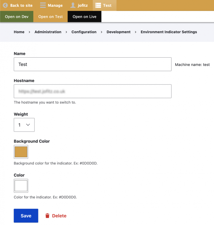 environment switcher settings screenshot