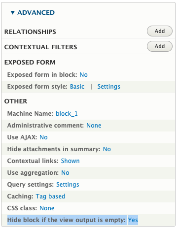 Screenshot of Views advanced settings section